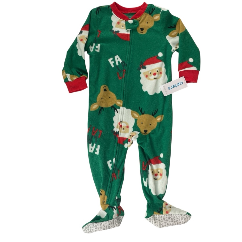 Carter's Santa and Reindeer Kids One Piece Fleece Pajama Sleeper Size 18M NWT